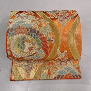 Luxuriöser japanischer Fukuro Obi Seide Phönix Gold Akzent Kimono/Wohndeko neuwertig - Bild 1 von 12