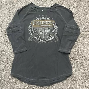 Triumph Lucky Brand TShirt Women Gray Biker Motorcycle 3/4 Sleeve Blouse Size XS - Picture 1 of 7