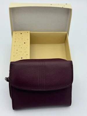 Cartera sin asas vintage NOS Buxton para mujer de cuero de vaca borgoña con cremallera Foto 1 de 4