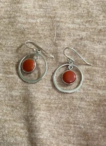 Earrings Silver Tone Circle Suspended Rust Shade C79-39 - Picture 1 of 2