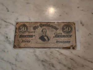 1864 Confederate States Of America $50 Bill - Picture 1 of 6