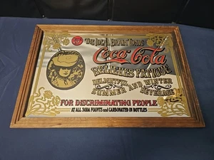 Specchio Coca Cola Vintage / L'Insegna Tonica Cervello Ideale Cornice Legno 19,5" x 13,5" - Foto 1 di 5