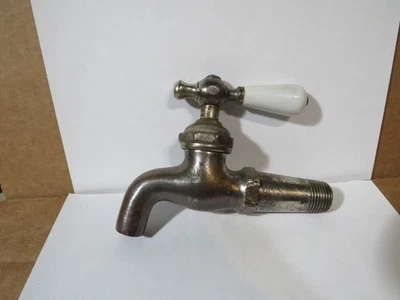 Antique  Brass Nickel   Water Faucet Porcelain Handle - Image 1 of 2