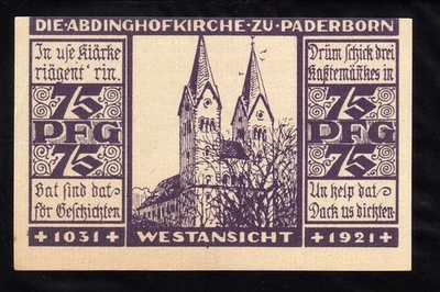 PADERBORN  - GERMANY NOTGELD  -   75 PFENNIG - Image 1 of 2