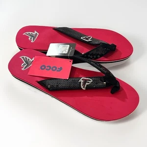 NWT Women’s Sz XL 11 12 Atlanta Falcons Sequined Flip Flops Red Black Foco NFL - Picture 1 of 5