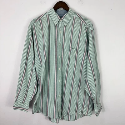 Eddie Bauer Button Down Shirt Mens L Green Stripe Cotton Preppy Retro 90s Vtg - Image 1 of 4