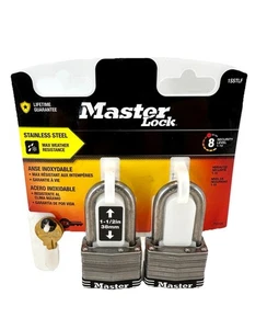 Master Lock Stainless Steel Keyed Padlock 1.5 in Shackle 2 Keys Pack Of 2 1SSTIF - Picture 1 of 10