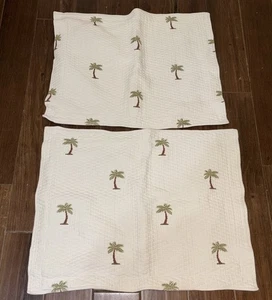 Thick Cream Quilted Embroidered Tropical Palm Tree Standard Pillow Sham Set /2 - Picture 1 of 6