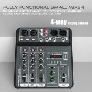 Mezclador de audio de 4 canales 48 V Phantom Power USB mezcladores de sonido de estudio Bluetooth DJ Con - Imagen 1 de 8