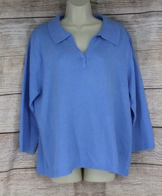 VINTAGE Womens Size XL 16/18 Striped Knit Long Sleeve Sweater Baby Blue - Image 1 of 4