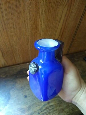 Hand made blue blown glass mini jug from Barcelona, Spain. Art decoration, craft - Image 1 of 4