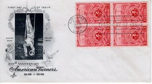 USPS #979 1948 3c American Turners Society 100th Anniv ArtCraft BLK of 4 ST3486 - Picture 1 of 3