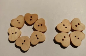 Heart Shaped Wood Buttons 2 Holes 15*15 mm Natural 10 buttons - Picture 1 of 3