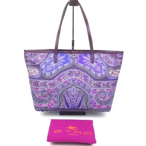 Etro Paisley Pattern Tote Bag Purple PVC Canvas Width 34cm Height 27cm Italy - Picture 1 of 20
