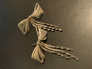 wide bow tassel bouquet sterling silver 925 dangle earrings handmade gift 1.75in - Picture 1 of 8