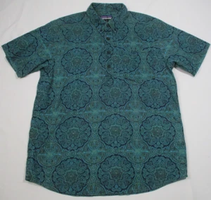 Patagonia Shirt Mens MD Polo Green Abstract Pullover Organic Cotton Hemp - Picture 1 of 6