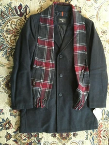 Nuevo con etiquetas Conjunto de abrigo y bufanda de coche de mezcla de lana Docker para hombre carbón $225 - pequeño, mediano - Imagen 1 de 3