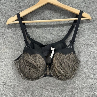 Cacique Bralette 胸罩女式 38C 黑色几何花边钢圈不透明聚拢 — 第 1/4 张图片