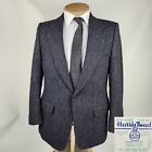 Vintage Harris Tweed Mens Blazer 40R Gray Blue Herringbone Wool Sport Coat 2 Btn