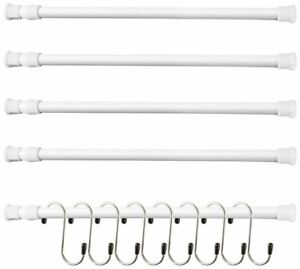 NEW 5 Pack Steel Spring Tension Curtain Rod & 8 pc Stainless Steel Hanging Hooks