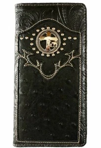  Men Wallet Western Bifold Check Book W069-30 Cross Praying Cowboy Black - Picture 1 of 4