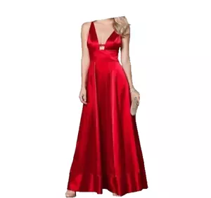 New Venus Red Satin Plunge Evening Cocktail Dress Gown 16 - Picture 1 of 3