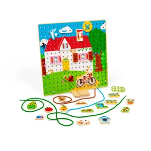 Bigjigs Toys Casa de Madera Juego de Encaje en Forma - 30 Tarjetas con Cordones en Forma Geométrica - Imagen 1 de 11