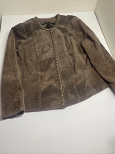 Neu mit Etikett!! HAL RUBENSTEIN braune Wildleder Lederjacke Goldkette Akzente 3X - Bild 1 von 8
