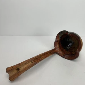 Hand Thrown Pottery Ladle Brown Blue Glaze Rustic Farmhouse Spoon Serveware vtg - Foto 1 di 9