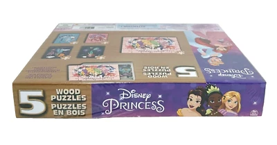 Paquete de 5 rompecabezas de madera Princesas Disney con caja de almacenamiento de madera Foto 1 de 4