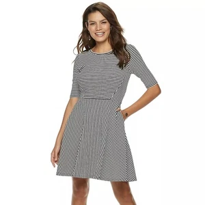 NWT Women's Apt 9 Fit & Flare Dress with Pockets Black & White Stripe Fits L/XL - Picture 1 of 7
