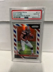 Nick Chubb 2018 Panini Prizm RC Rookie rojo blanco azul Prizm PSA 10 B00 - Imagen 1 de 5