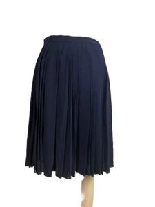 Yves Saint Laurent 1980s Blue Silk Crepe Pleated Knee Length Skirt Size 44 FR - Picture 1 of 8