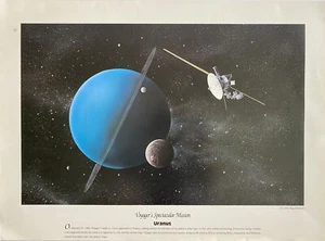 Rare vintage RAY SHLEMON spacecraft Voyager 2 1986 mission lithograph poster - Picture 1 of 1