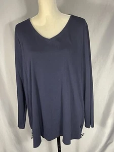 Talbots Damen solider V-Ausschnitt marineblau Wochenende T-Shirt Pullover Langarm Gr. 3X - Bild 1 von 6