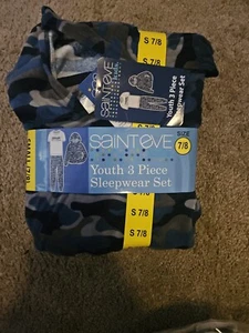 Saint Eve Youth 3-piece Pajama Set Pant Tee & Hoodie  Blue Boy's Sz  S 7/8 NWT - Picture 1 of 7