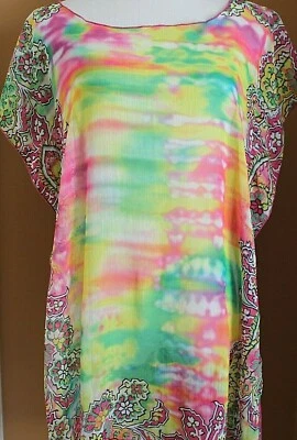 Becca Pink Multi Color Green Swimsuit Cover Up Tie Dye Floral  NWOT XSP SP - Image 1 of 4