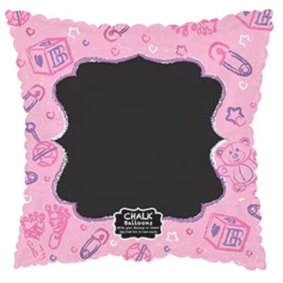 Baby Girl Chalkboard Personalize It Square 17" Foil Balloon (Packaged) - Image 1 of 2