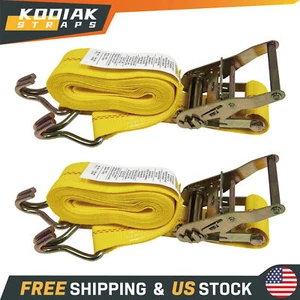 2 Pack 2"x 15' Ratchet Tie Down Straps with Double J Hook 5000lbs Heavy Duty - Picture 1 of 7