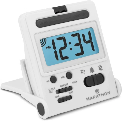 Foldable Compact Travel Alarm Clock with Locking Mechanism Cover