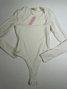 QINSEN Women's Sexy Square Neck Bodysuit Long Sleeve Double Lined Bodysuit SZ XS - Picture 1 of 5