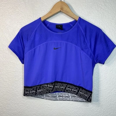 Nike Pro Dri FIT Top Recortado Manga Corta Logo Atlético Activo Gimnasio Mujeres Grande Foto 1 de 4