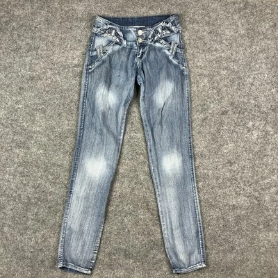 Silver Diva Jeans Womens Size 5 Wash Skinny Rhinestone Embellished Y2K Low Rise - Image 1 of 4