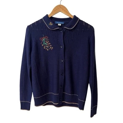 Lindo cárdigan suéter April Cornell para mujer XS Cottage bordado mezcla de lana Foto 1 de 4