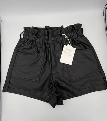 KanCan Los Angeles Faux Leather Paperbag Waist Black Shorts M Stretchy NWT - Image 1 of 4