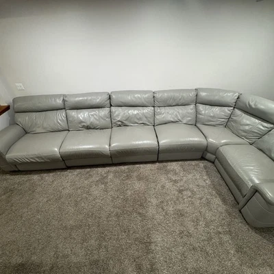 Modern Grey Leather Sectional Sofa Comfortable, Stylish, 7-Piece Design - Image 1 of 4