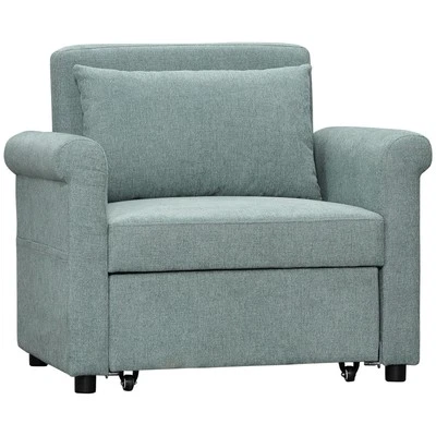 HOMCOM Poltrona Letto Singolo con Schienale Regolabile in 4 Posizioni Verde - Immagine 1 di 4