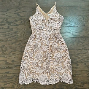 Dress the Population Nude - Blush Pink Lace Overlay Mini Dress Size XS - Picture 1 of 10