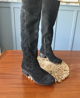 Vince Camuto Kreesell Boots Knee High Black Women Size 7.5 M Suede Round Toe Zip - Image 1 of 4