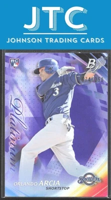 Bowman Platinum Orlando Arcia 2017 púrpura Milwaukee Brewers novato #074/250 Foto 1 de 2